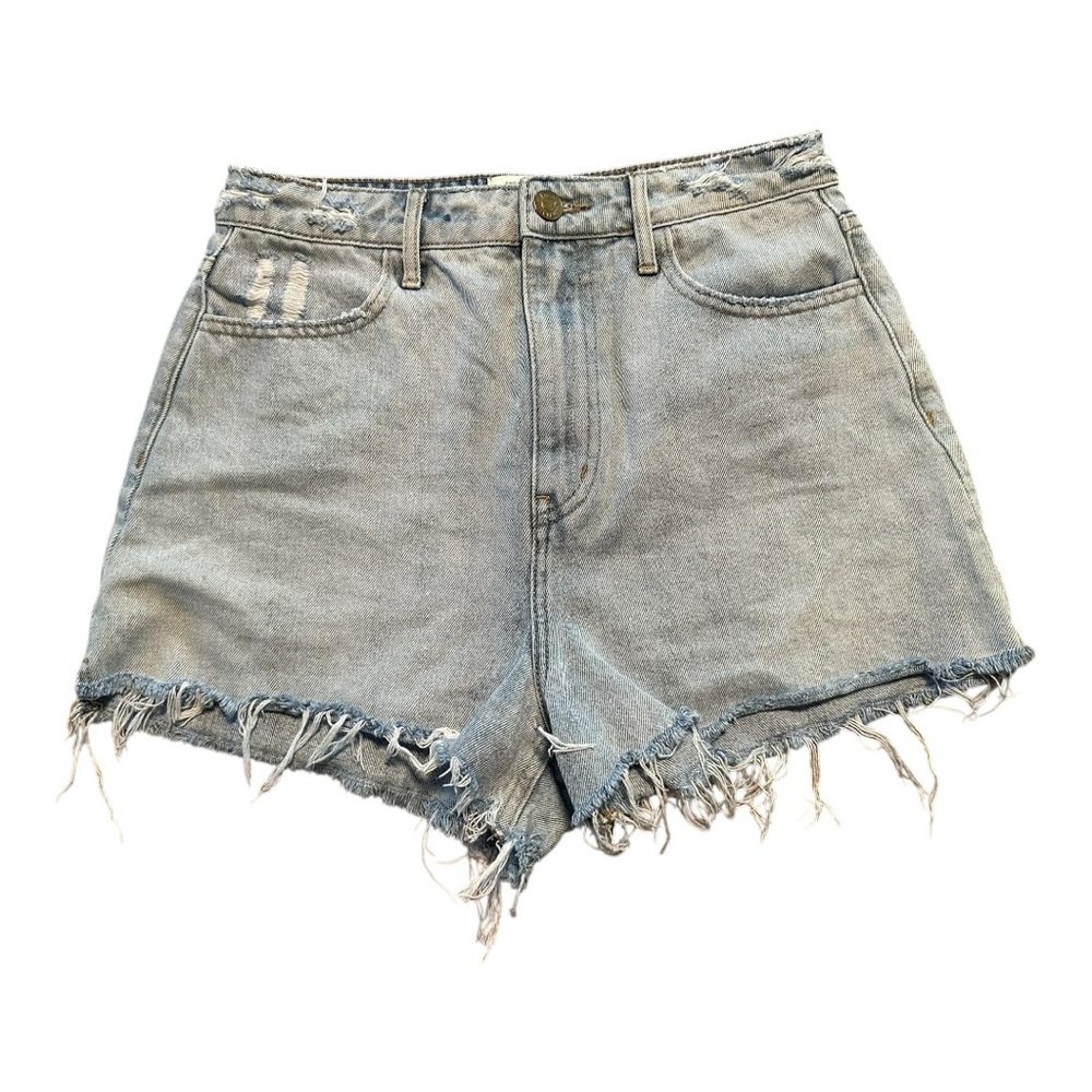 Show Me Your Mumu Arizona High Waisted Open Air Jean Shorts Sz 26 Raw Hem Denim